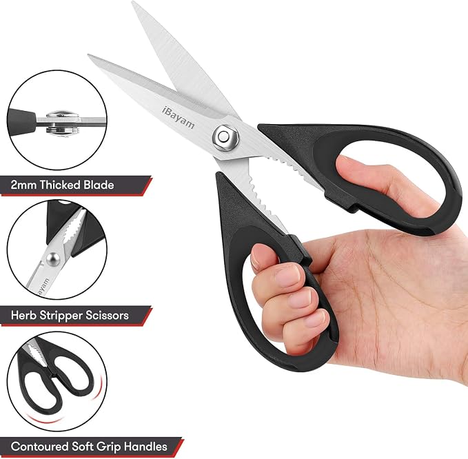 Small Kitchen Scissors 8-inch, iBayam 2 Pack Kitchen Shears All Purpose | Meat Scissors Poultry Shears, Dishwasher Safe Food Cooking Scissors Heavy Duty Stainless Steel Utility (Black, Aqua Sky)