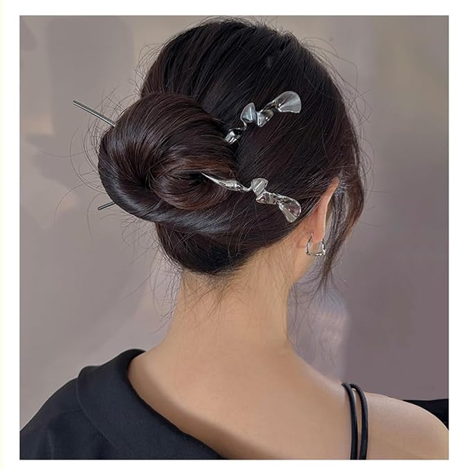 2PCS Metal Hair Sticks for Women Vintage Hair Chopsticks for Women Minimalism Irregular Curve Hair Sticks for Buns Chinese Hair Sticks Pins for Women
