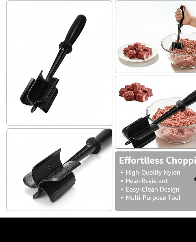 Hamburger Chopper,Meat Chopper,Potato Masher, Premium Heat Resistant Meat Masher for Ground Beef, Ground Turkey and More, Safe For Non-Stick Cookware