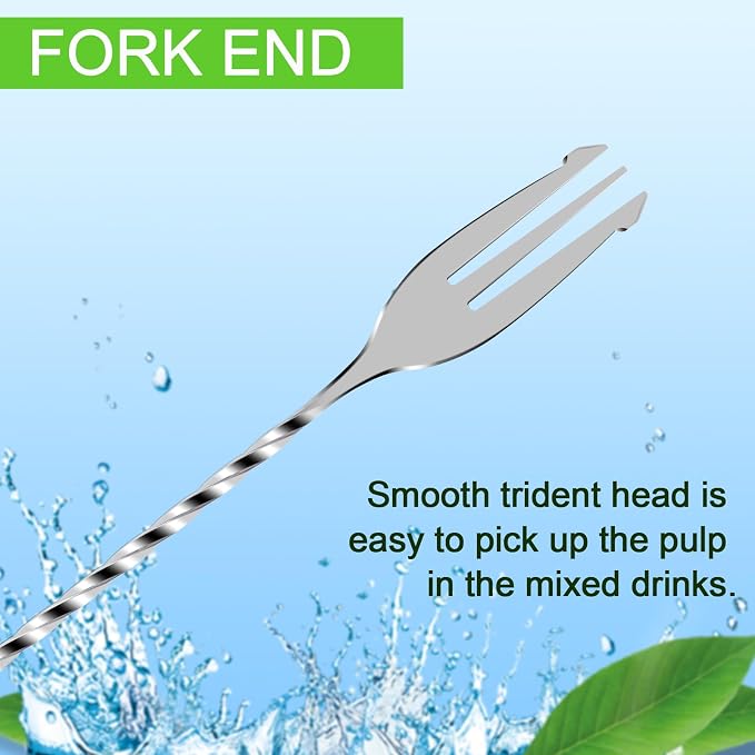 BRIOUT 2 Pcs Bar Spoon, 12 Inches Long Handle Drink Stirrer, Stainless Steel Bar Cocktail Mixing Spoons with Double Ended Design for Stirring, Silver