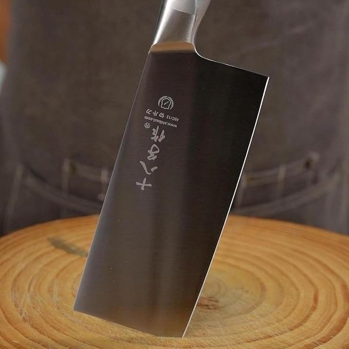 SHI BA ZI ZUO 7 Inch Meat Knife Super Sharp Classic Full Stainless Steel Cooking Knife Kitchen Gadget for Home Restaurant Daily Basis