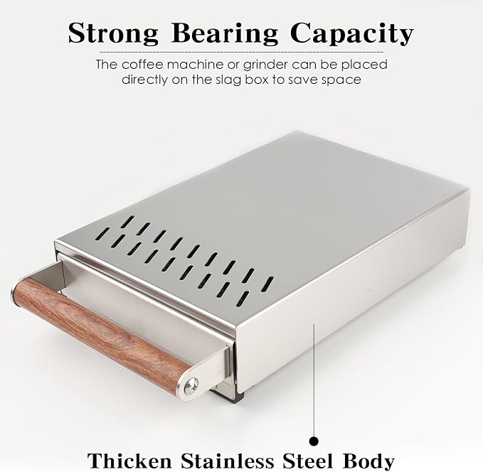 Handle Drawer Knock Box, Stainless Steel Detachable Coffee Stick Tapping Container, Shock-Absorbing And Durable Barista Style Tapping Box, Detachable Tapping Stick, Wooden Handle (Silver)