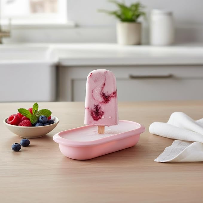 Fits Standard Freezer Drawers: Single Cavity Silicone Ice Pop Mold for Homemade Popsicles, Flexible Yellow or Pink Tray, 7.09 x 3.15 x 1.18 Inches