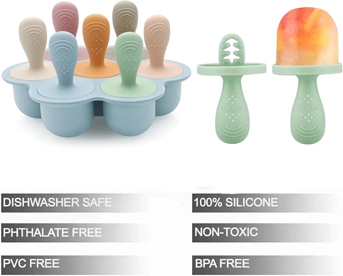 PandaEar Silicone Popsicle Molds for Toddlers, Mini Breastmilk & Fruit Juice Freezer Mold with Sticks, 7-Cavity Baby Ice Pop Maker, BPA Free & Easy to Clean