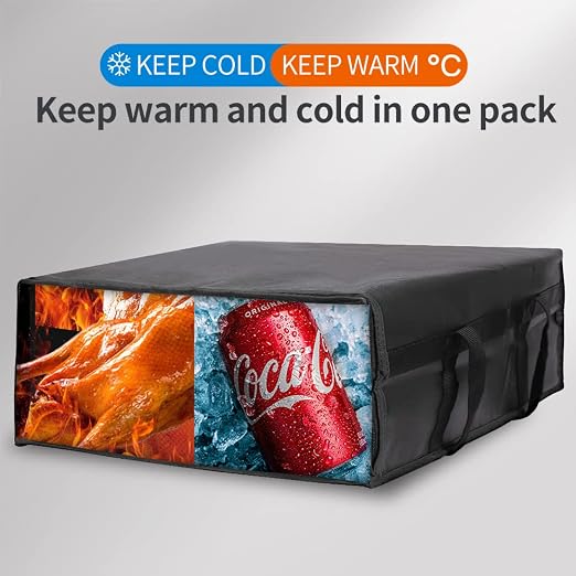 Bodaon Insulated Pizza Delivery Bag, 20" x 20" x 8" Warmer, Black, 1-Pack | Pizza Bags for Delivery Carry Hot, Insulated Food Delivery Bag, Grocery Shopping Bags, Commercial Catering Rideshare, Parties
