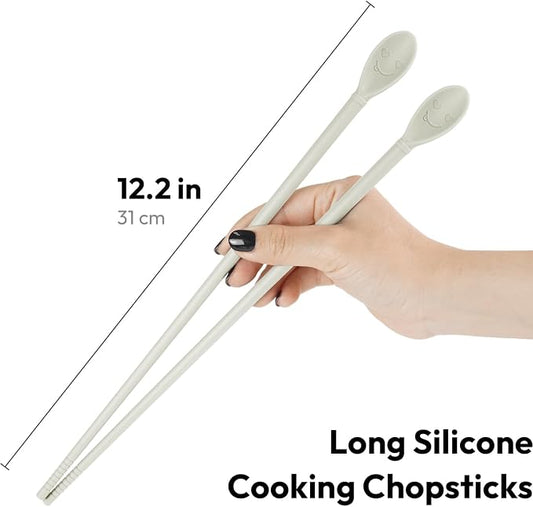 Carrotez Silicone Cooking Chopsticks, Long (12 inch) Reusable Chopsticks for Cooking, Heat Resistant, Non-Scratch, Gentle on Cookware, 1 pair - Ivory