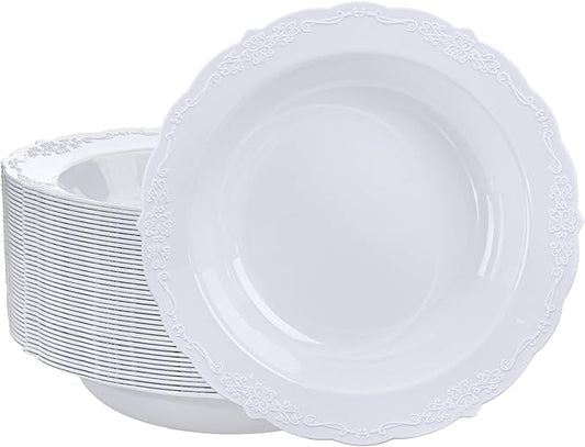 DaYammi 30 Pack Plastic Bowls, 12oz Disposable Soup Bowls, Heavy Duty Dinner Bowls for Weddings, Parties, Dinners, Catering and Everyday Use