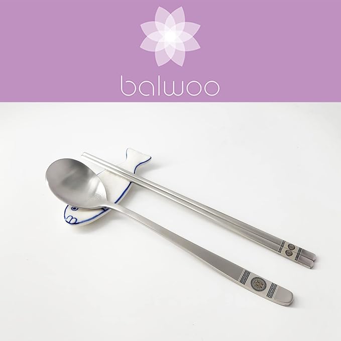 [5 Sets] [Made in Korea] Korean Sticky Rice Spoon Chopsticks Set Gold Titanium Plating 304 Stainless Steel Tableware Cutlery Set Mukbang Chopsticks (Korean Palace Pattern, 5 Sets)