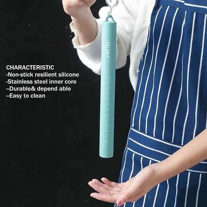Small stainless Steel Inner Core Silicone Rolling Pin Non-stick Dough Roller (Green)