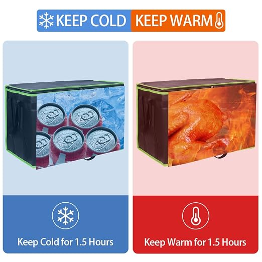 1-Pack Insulated Food Delivery Bag, XXX-Large Commercial Food Warmer for Delivery Drivers, Insulated Reusable Grocery Cooler/Hot Bags, Tote Bag for Shopping/Travel, Black with Green Edge