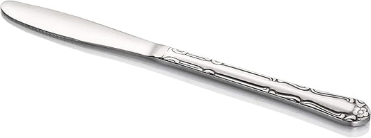 New Star Foodservice 58628 Rose Pattern, 18/0 Stainless Steel, Dinner Knife, 8.5-Inch, Set of 12