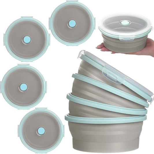 4 Pcs Collapsible Bowls with Lids Silicone Camping Food Storage Container Expandable Folding Salad Lunch Box Travel Container for Hiking Camping