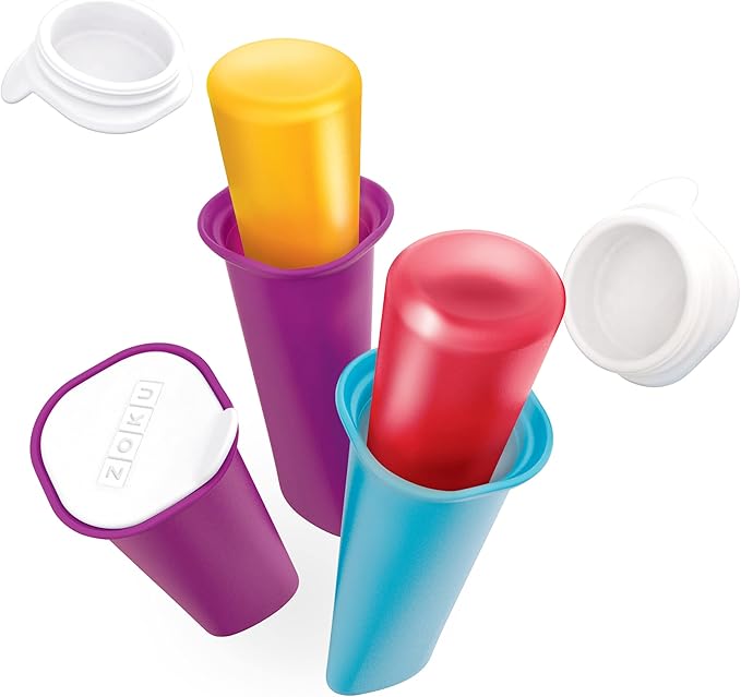 Zoku Summer Pops, 6 Squeezable Silicone Molds with Reusable Spill-resistant Lids and Tray, BPA-free