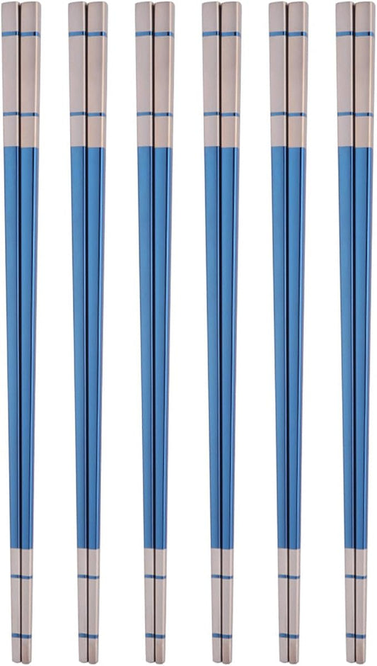 Reusable Stainless Steel Chopsticks,Dishwasher Safe , Easy to Use(6 PCS,blue)