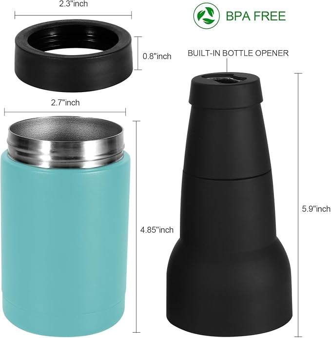 12oz Frosty Can Cooler Double Walled Stainless Steel Bottle Holder | Mint Green Beer Bottle Insulator Slim Can Cooler with Beer Opener Vacuum Insulated Ice Cold Clear Water Home Goods