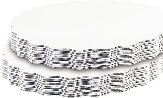 qiqee 8 Inch White Wave Cake Boards Round 15-Packs Circles Rounds Base Food-Grade Cardboard Wave Cake Plate（Thinner But Stronger）