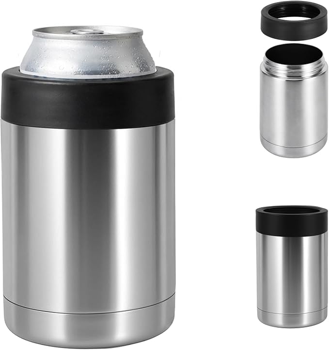 Can Cooler 12 OZ Beer Holder, Stainless Steel Beverage Can Insulator | Standard Size Cans Holder with Vacuum Insulated, Metal Koozie for Cans, Silvery