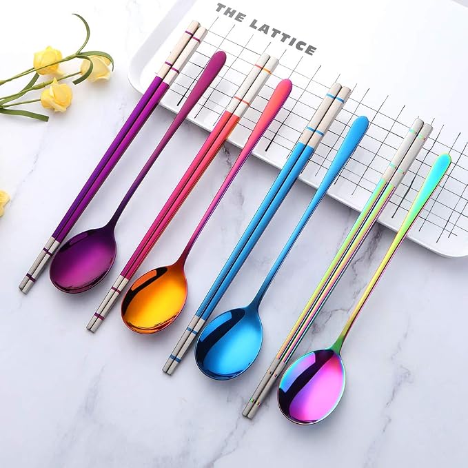 Buyer Star 4 color Square Chopsticks and Spoons Set Metal Stainless Steel Spoons Chopsticks Set