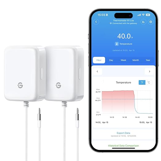 GoveeLife Bluetooth Refrigerator Thermometer Sensor with Alarm, 2-Pack | Monitor fridge/freezer temp remotely with app alerts & buzzer 230ft range. For kitchen/hot tub, gateway not included
