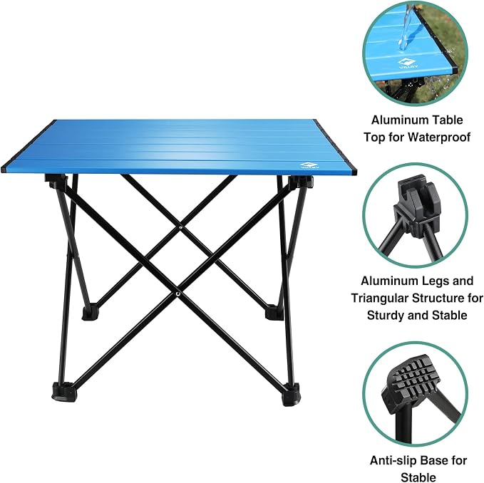 VILLEY Portable Camping Side Table, Ultralight Aluminum Folding Beach Table | Lightweight & Portable, Aluminum Folding Table with Carry Bag for Camping, Outdoor Cooking, Beach, Picnic, Boat & Travel