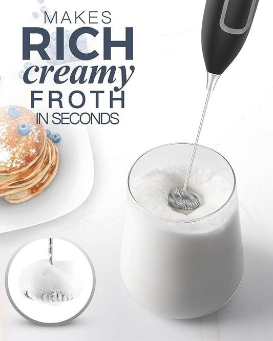 Milk Frother Handheld with Stand, Battery-Operated Electric Foam Maker Frother Wand, Whisk Drink Mixer & Foamer for Coffee, Latte, Matcha, Hot Chocolate