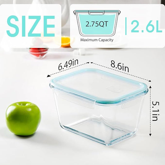 NUTRIUPS 2.7QT Glass Bread Pan with Lid, 8.6x5.1 Inch Deep Loaf Bread Baking Nonstick Pans with Airtight Lids, Rectangular loaf pan for Homemade Meatloaf Sourdough (2.6L Rectangle)