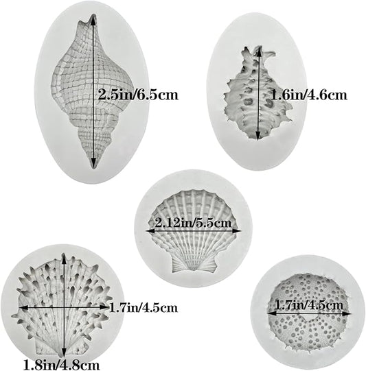 5 Pcs Seashell Silicone Mold Cake Fondant Silicone Mold Seashell Conch Baking Molds for DIY Cake Decoration Chocolate Candy Polymer Clay Crafting Projects