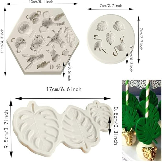 Safari Animal Fondant Mold Flamingo Silicone Molds,Safari Cake Decorations Animal Cake Toppers Mold,Tropical Leaf Chocolate Silicone Molds for Cake Decorations