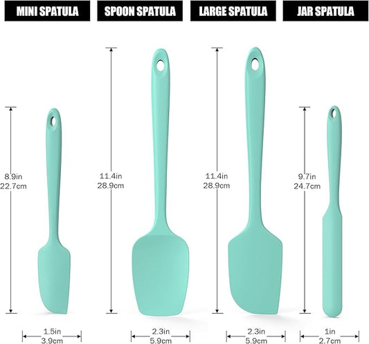 4-Piece Silicone Spatula Scrapers: Doosu 600°F Heat Resistant Food Grade Kitchen BPA Free Rubber Baking Cooking Tool Nonstick Utensil Set for Mixing, Scraping, Folding, Stirring, Serving (Aqua Sky)