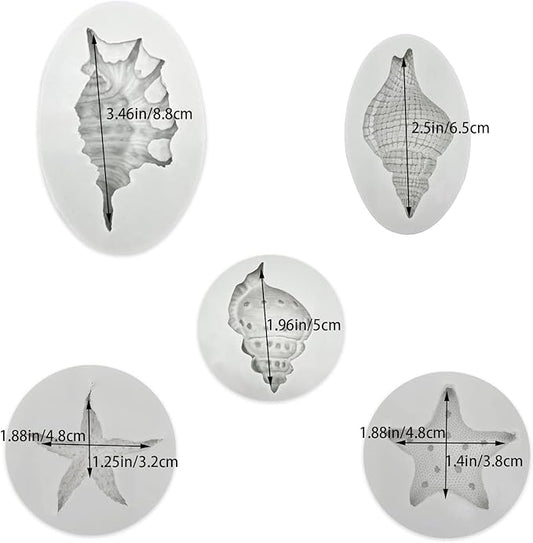 5 Pcs Seashell Starfish Silicone Mold Cake Fondant Silicone Mold Seashell Conch Baking Moldsfor DIY Cake Decoration Chocolate Candy Polymer Clay Crafting Projects