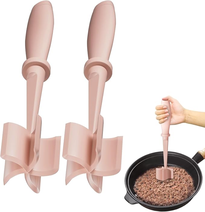 2Pack Meat Chopper Hamburger Masher Ground Beef Smasher Utensil Mix Tool | Upgrade Heat Resistant Meat Masher, Nylon Potato Mashers Beef Smasher, Dishwasher Safe Non Stick Mix & Chop Tool Gift-Pink