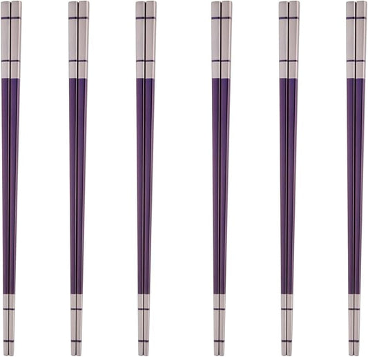 Reusable Stainless Steel Chopsticks,Dishwasher Safe , Easy to Use(6 PCS,purple)