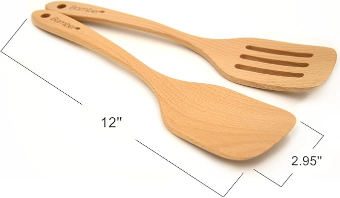 Bamber Wooden Wok Spatula Set Wood Turner for Non Stick Cookware, Pack of 2