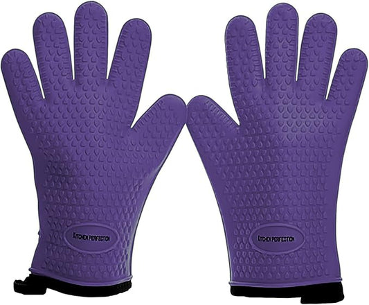 KITCHEN PERFECTION XL Silicone Smoker BBQ Gloves -Heat Resistant Oven Mitts | Waterproof, 5-Finger Design For A Better Grip, for Pitmasters, Meat Smoking, Grilling, Cooking, Frying Turkey | Grill Gift