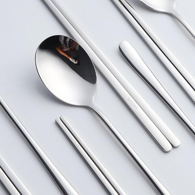 Buyer Star 4 Set Silver Korean Chopsticks Spoon Set Reusable Metal Stainless Steel Spoon Chopstix Set