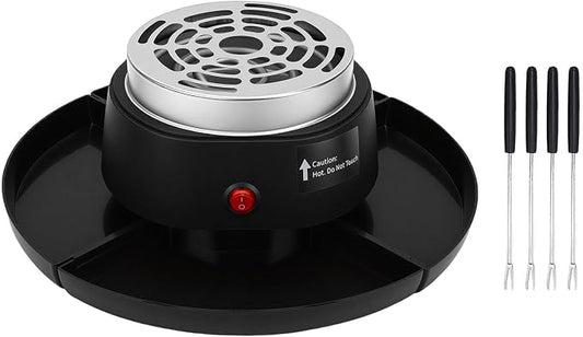 2 in 1 Electric Smores Maker Fondue Pot, Indoor Tabletop Marshmallow Roaster with 4 Roasting Forks 4 Detachable Trays, Enjoy Golden Toasted Marshmallows Anytime Without (US Plug 110V)