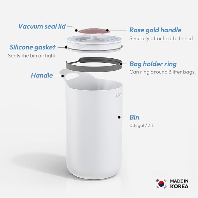Carrotez Compost Bin for Kitchen Countertop, 0.8 Gallon (3 Liter) - White | Small Food Waste Bin with Lid, Odorless Vacuum Seal