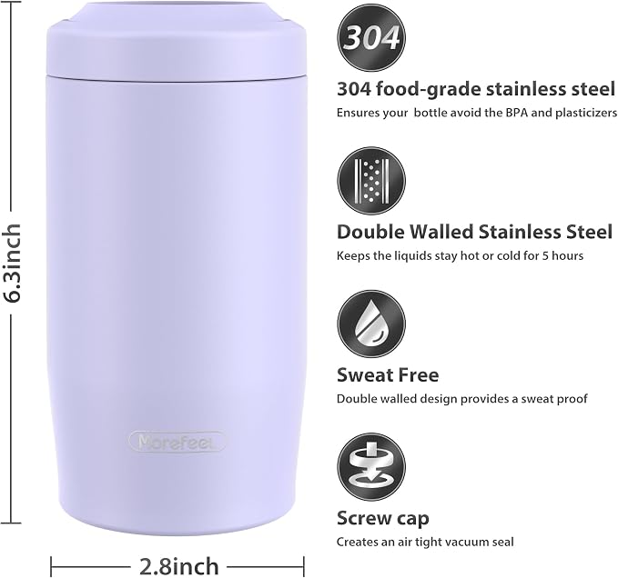 Morefeel 4-in-1 Insulated Can Cooler for 12 oz Cans & Bottles | 304 Stainless Steel Can Holder Fits 12 Oz Slim Cans, Standard Cans, Beer Bottles & Works as A Open Cup; Dishwasher Safe