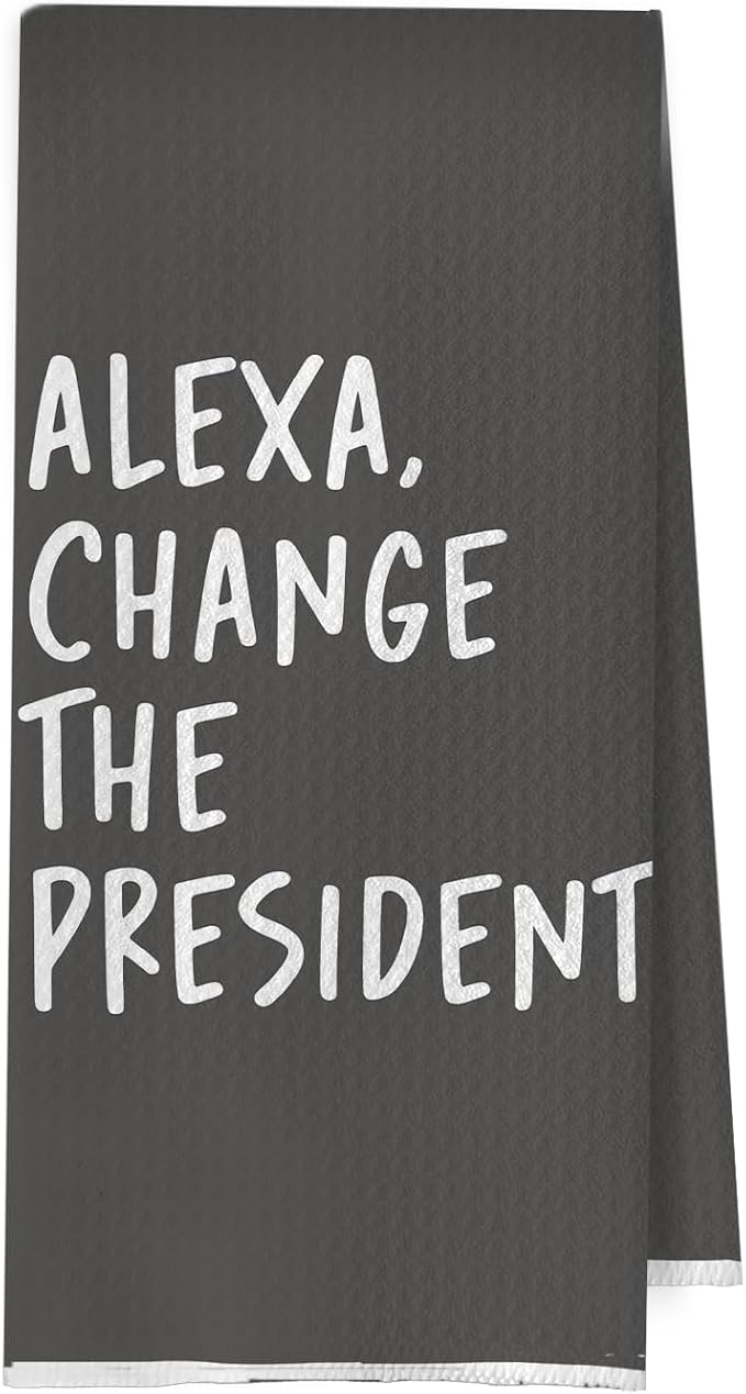 Funny Political Kitchen Towels - Change The President Decorative Waffle Weave Dish Towels, Funny Kitchen Bathroom Decor, House Warming Gifts, Changing Towel, 16×24 Inches- Gray