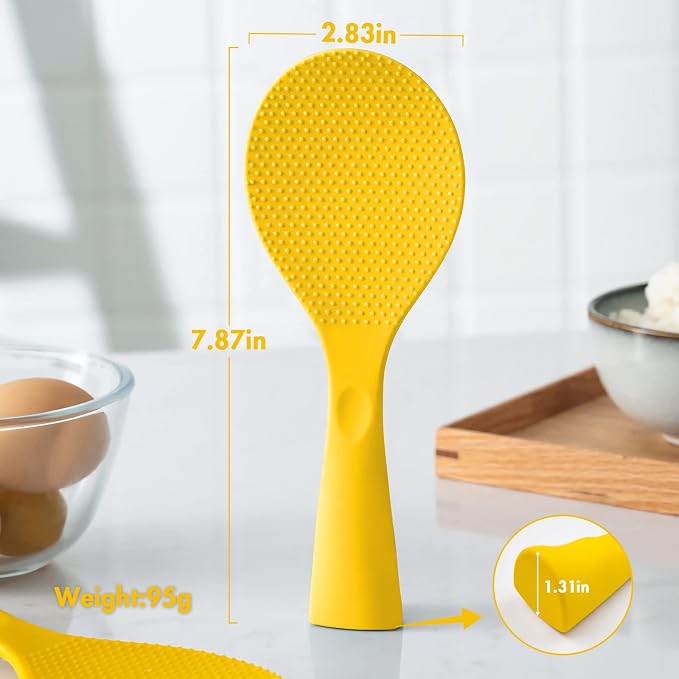 Silicone Standing Rice Spatula with Non-Stick Paddle, Heat Resistant Rice Cooker Spoon, Serving Spoon - Orange