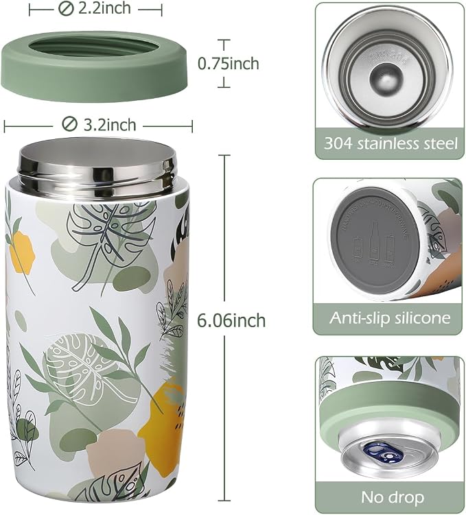 Morefeel 4-in-1 Insulated Can Cooler for 12 oz Cans & Bottles | 304 Stainless Steel Can Holder Fits 12 Oz Slim Cans, Standard Cans, Beer Bottles & Works as A Open Cup; Dishwasher Safe