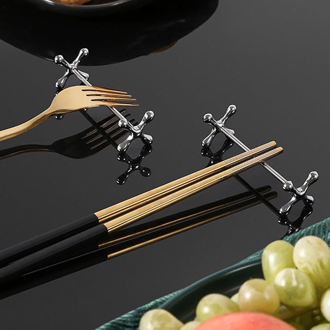4Pcs Metal Chopsticks Rest Set, Stable Prevent Slip Multifunctional Knife and Chopstick Holder Stainless Steel Chopsticks Rest Pillow for Spoons Forks Knifes