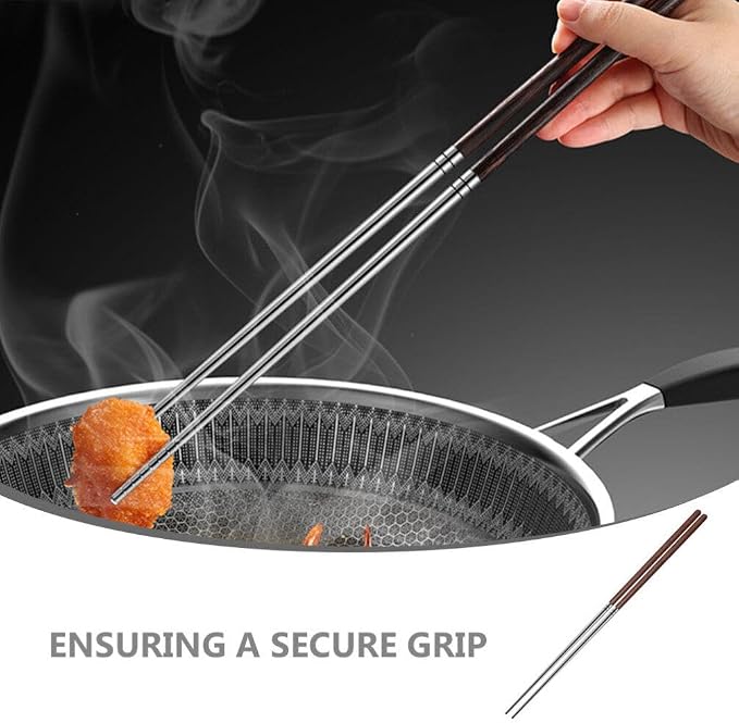 Kichvoe 15.75 Inch Long Cooking Chopsticks, Stainless Steel with Wooden Handle, Non-Slip Utensil for Chinese Cooking, Hot Pot, BBQ, Noodles and Deep Frying, 1 Pair