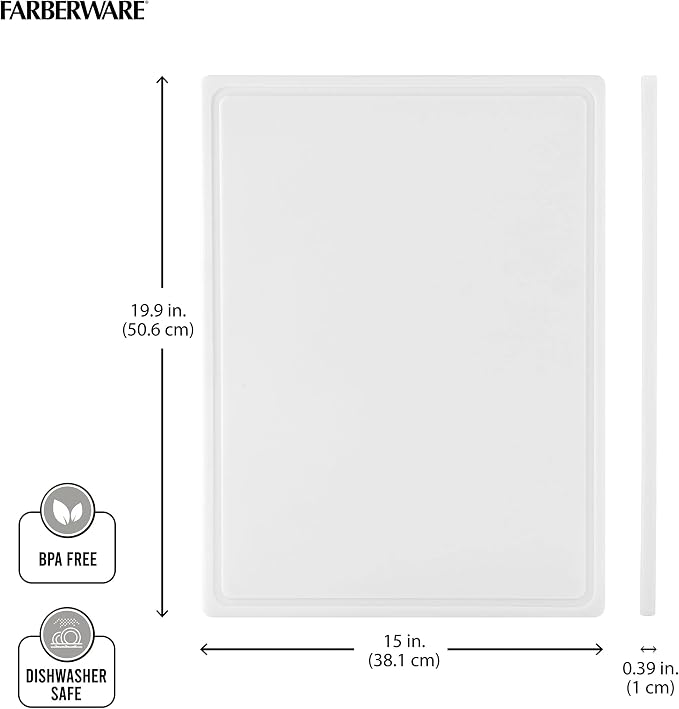 Farberware Cutting Board for Kitchen, Extra Large 15 x 20 Inch Plastic Cutting Board with Deep Juice Groove, Reversible, Dishwasher Safe, White