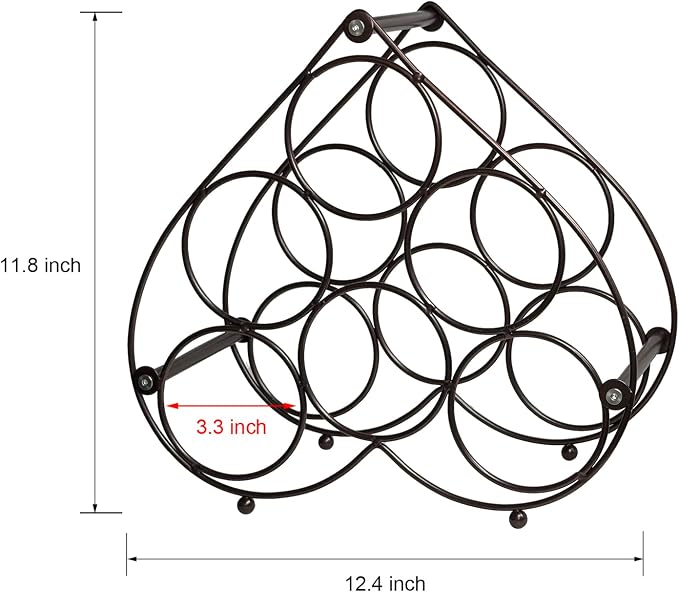Heart Shape Countertop Wine Rack, 6 Bottles Freestanding Small Metal Wine Holder, Modern Tabletop Wine Storage Stand for Cabinet, Pantry (Black)