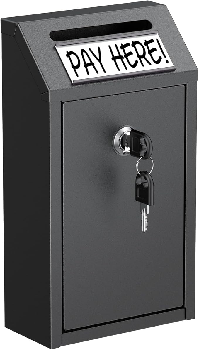Uniclife Money Box with Key Lock, Cash Box for Farm Stand, 5.7"x2.8"x10.3" | Magnetic Label Holder, Metal Construction, for Money Drop, Cash, Donations, Suggestions, Ideal for Home, Office, and Shop