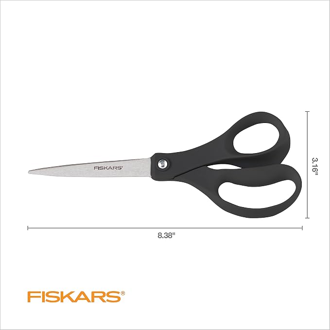 Fiskars 8" Everyday Stainless Steel All Purpose Scissors, Grey | Home & Office Scissors for Paper, Cardboard & Photos, Durable Stainless Steel Blades, Ergonomic Handles for Daily Tasks