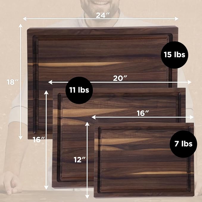 20" Classic Walnut Reversible Cutting Board with Juice Groove | 20-Inch Reversible Walnut Cutting Board with Deep Juice Groove and Side Handles for Chopping, Carving, and Serving