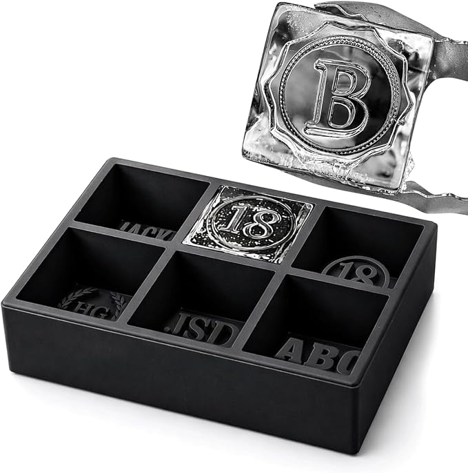 Personalized Ice Cube Mold, Custom Text Silicone Ice Tray 2” Cubes, Add Names Initials Dates or Short Words, Reusable Square Whiskey Ice Mold for Bourbon Cocktails Gifts for Men Dad Husband