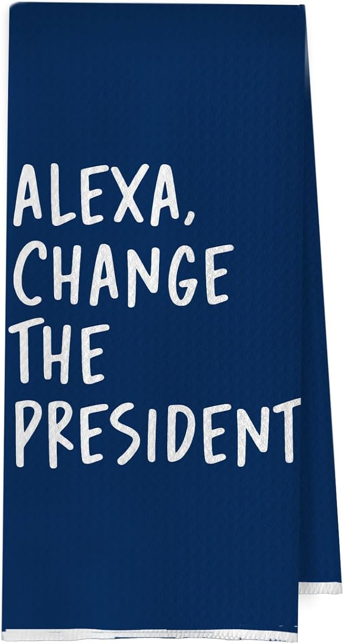 Funny Political Kitchen Towels - Change The President Waffle Weave Dish Towels, Funny Kitchen Bathroom Decor, House Warming Gifts, Changing Towel, 16×24 Inches- Blue